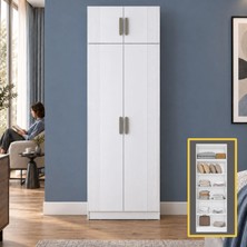 Rani Mobilya Rani BA406 Membran Kapaklı Gardırop 2 Kapaklı 5 Raflı Elbise Dolabı Beyaz