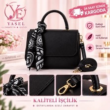 Yasel Takı & Çanta Fular Detaylı Siyah Kadın El & Omuz Çantası
