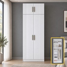 Rani Mobilya Rani BA408 Membran Kapaklı Gardırop 2 Kapaklı 6 Raflı Askılı Elbise Dolabı Beyaz