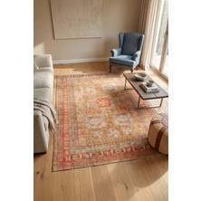 Artloop Istanbul Kiremit Sarı Etnik Vintage Desenli Dokuma Tabanlı Şönil Halı Al 641