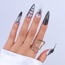 Takma Takma Gri Nail Art Extra Uzun 10'lu Tekrar Kullanılabilir El Yapımı Protez Takma Tırnak KEEE1669  Gri-Xs