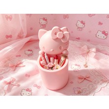 Cotton Soft 3D Baskı Fiyonklu Sevimli Kedi Figürlü Kalemlik - Masaüstü Organizer - Pembe