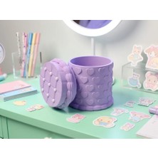 Cotton Soft 3D Baskı Kabartma Kalp Desenli Kapaklı Kalemlik - Masaüstü Organizer - Mor