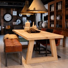 KUMİ Masif Ahşap Yemek Masası Doğal Ahşap Modern Rustik Japandi Salon Mutfak Masası