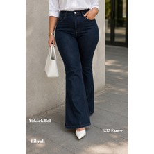 Cedy Denım - Kadın Siyah Büyük Beden Ispanyol Paça Yüksek Bel Skinny Fit Likralı Pantolon  C628