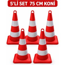 Serbugo Trafik Konisi 5 Adet Reflektifli Pvc (Silikonlu) Kırılmaz Plastik Duba Uyarı Dikmesi Dükkan Önü Otopark Bariyeri Otopark Duba 75 cm