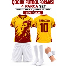 Yensa Isim Yazılır Galatasaray Sarı-Kırmızı Arslan Baskılı Taraftar Çocuk Forma Seti 4 Parça