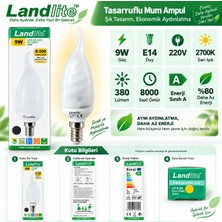 Landlite E14 9W Mum Ampul 2700K Sıcak Sarı Işık 380 Lümen
