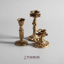Pamir Candles 3'lü Şamdan Mumluk-Gold Eskitme Dekorasyon-Fransız-Romantik-Nostalji-El Sanatı Üçlü Şamdanlık
