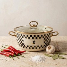 Emaye Market Emaye Kızartma Tenceresi 22 cm Dama Desenli
