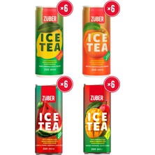 Züber Ice Tea Soğuk Çay Deneme Paketi 250ml x 24 Adet (Limon, Şeftali, Karpuz&Nane, Mango)