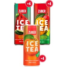 Züber Ice Tea Yepyeni Soğuk Çay Deneme Paketi 250ml x 12 Adet (Karpuz&Nane, Mango, Şeftali)