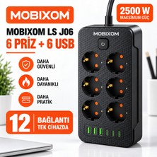 Mobixom Ls J06 2500W Dikey Akım Korumalı Çoklu Priz – 6 Priz, 3 Usb-A, 3 Usb-C, Açma Kapama Düğmeli