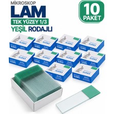 Labolist Lam - Tek Yüzey 1/3 Yeşil Rodajlı Mikroskop Lamı 10 Paket