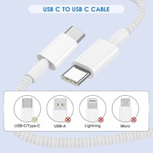 60W Destekli Iphone Samsung Xiaomi Uyumlu Type C To Type C Hızlı Şarj Kablosu Beyaz 1 Metre