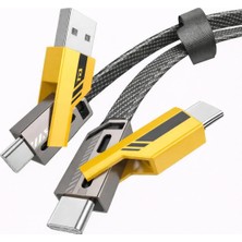 4 In 1 Hızlı Şarj Kablosu 120W Type-C / Lightning / Micro USB | Zinc Alaşım | Dayanıklı Örgü