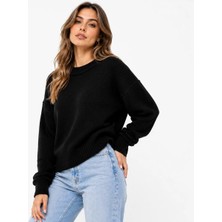Kadın Bisiklet Yaka Yumuşak Dokulu Oversize Triko Kazak