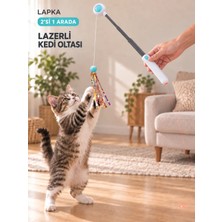 Lapka 2'si 1 Arada Lazerli Teleskopik Kedi Oltası, Ayarlanabilir Ipli ve Değiştirilebilir Uçlu Kedi Oyuncağı