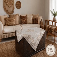 Ödel Buldan Naturel&Sütlü Kahve Buldan Keteni Bordürlü,Yamalı, Nakışlı Masa, Sehpa,Fiskos Örtüsü