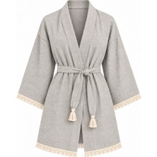 Mandaş Kimono Müslin 2 Katlı Peştemal Bornoz (Beden L-Xl) - Silver (Gri)