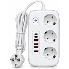 Beemen 2500W 3'lü Topraklı Uzatma Priz 4 USB 2 Type-C Pd 1,8 Metre Kablo LF-6688