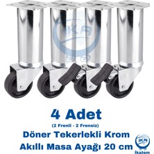 Blackbird Home 4 Adet Döner Tekerlekli Krom Sihirli Akıllı Masa Ayağı 20 cm ( Vida Hediyeli)