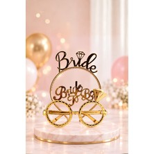 Patladı Gitti Bride To Be Tac Gözlük Seti Gold Renk Parti Aksesuar Taç Gözlük