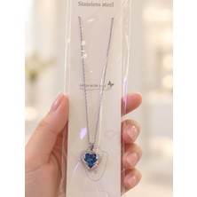 Bartuva Design Pinterest Tarzı Mavi Kristal Kalp Uçlu Silver Paslanmaz Çelik Kadın Kolye