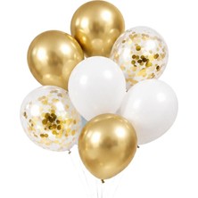 Patladı Gitti 12 Inç Beyaz Gold Konfetili Balon 10 Adet Parti Kutlamaları İçin Uygun