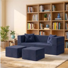 BRANNA HOME Neo Açılır Koltuk & 2 Li Puflu Uzanma Koltuğu & Çok Amaçlı Aktivite & Yatak Olabilen