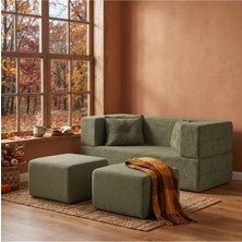 BRANNA HOME Neo Açılır Koltuk & 2 Li Puflu Uzanma Koltuğu & Çok Amaçlı Aktivite & Yatak Olabilen