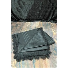 Çt Çeyizci Tekstil Masa Örtüsü, Dantelli Tek Masa Örtüsü, Oyalı Masa Örtüsü 160X220CM, Çizgili Masa Örtüsü Tek - Siyah
