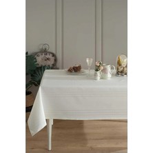Erciyes Çeyiz Polyester Kumaş Çizgili Masa Örtüsü 160*220 cm Krem