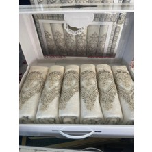 Çt Çeyizci Tekstil Güpürlü Saten Işlemeli, Desenli Kutulu Lüks Çeyizlik 50X90 6'lı El Yüz Havlu Seti