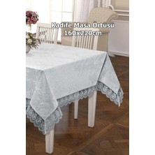 Çt Çeyizci Tekstil Lüks Kadife Masa Örtüsü, Dantelli Kadife Masa Örtüsü 160X220CM Kadife Masa Örtüsü