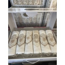Çt Çeyizci Tekstil Güpürlü Saten Işlemeli, Desenli Kutulu Lüks Çeyizlik 50X90 6'lı El Yüz Havlu Seti