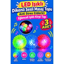 Alpmodel LED Işıklı Dikenli Sesli Masaj Topu Anti Stres Giderici Eğlenceli Işıklı Kirpi Top 3 Adet