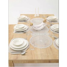 Cocatex Ekru Kordone Nakışlı Modern Amerikan Servis Supla ve Runner 6 Kişilik Set
