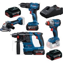Bosch Dörtlü Set Gbh 18V-22 , Gdx 18V-285 , Gsb 185-LI  , Gws 18V-8 , 4x4.0 Ah
