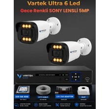 Vartek Bilişim 2 Kameralı Ultra 6 Ledli 5mp Sony Lensli Gece Renkli Güvenlik Kamerası Seti 320 GB HDD