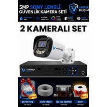 Vartek Bilişim 2 Kameralı 250GB-5MP Gece Renkli Gülen Yüz 1080P Fullhd Kamera Set-Su Gecirmez-Sabit Ip Gerektirmez