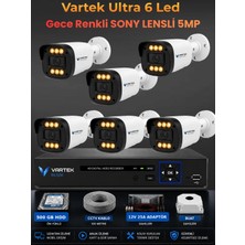 Vartek Bilişim 6 Kameralı Ultra 6 Ledli 5mp Sony Lensli Gece Renkli Güvenlik Kamerası Seti 5 00GB HDD