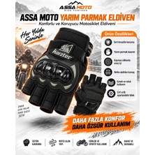 Assa Moto Motosiklet Eldiveni Siyah Renk - Profesyonel Yüksek Korumalı Yarım Parmak Kısa Yazlık Motorcu Eldiveni