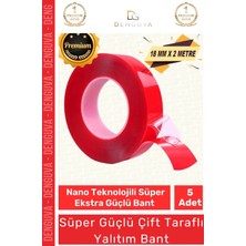 Denguva Deluxe Ekstra Güçlü Çok Amaçlı Çift Taraflı Tamir Cam Mekan Montaj 2mt Silikon Şeffaf Bant 5 Adet