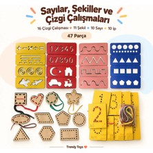 Trendy Toys Eğitici Ahşap Çizgi Çalışmaları ile Renkli Sayı ve Şekiller El Kası Geliştirme Seti