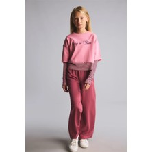 DeFacto Bisiklet Yaka Sweatshirt Üst Geniş Paça Eşofman Altı 2'li Takım Kız Çocuk I7951A826AU