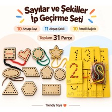 Trendy Toys Eğitici Ahşap Sayılar ve Şekiller Ip Geçirme  El Kası Geliştirme
