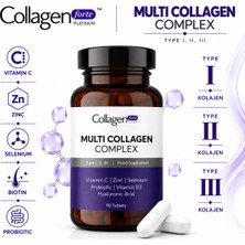 Collagen Forte Platinum Multi Collagen Complex, Hyalüronik Asit, Çinko, Selenyum, Vitamin C-E-D3 & Probiyotik, 90 Tablet