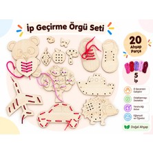 Trendy Toys Eğitici Ahşap İp Geçirme Örgü Seti 25 Parça Haki Renk Montessori El Kası Geliştirme
