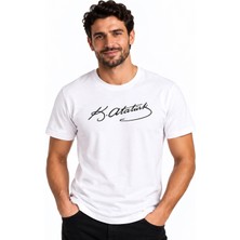 Etifa Tekstil Etifa Atatürk Imzalı Beyaz Premium Unisex %100 Pamuk Siyah Baskılı Tişört